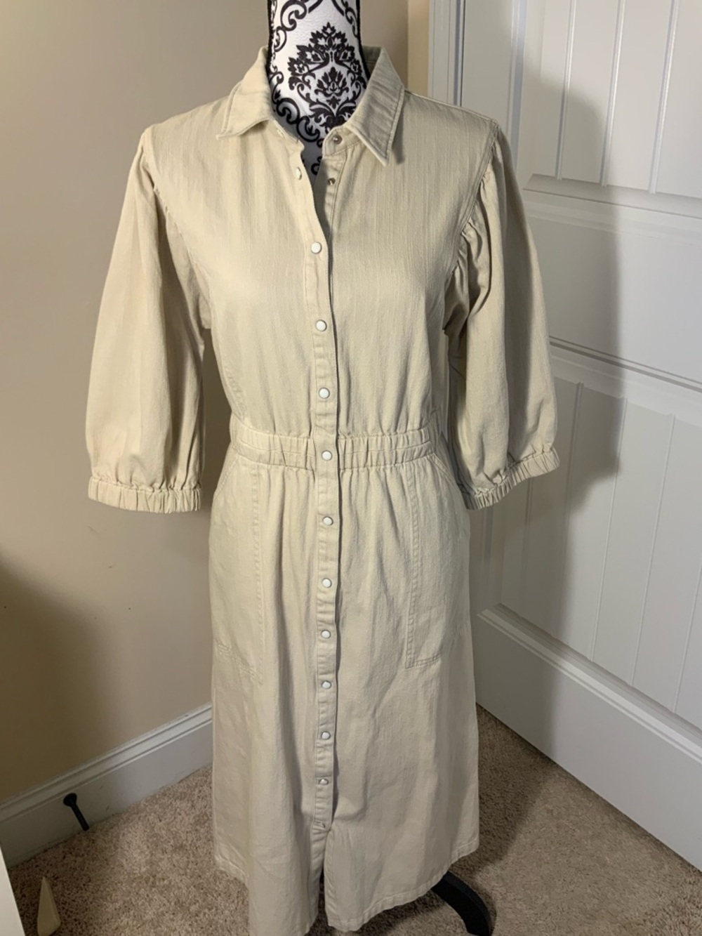 Current Air Cream Button-Front Midi Shirt Dress